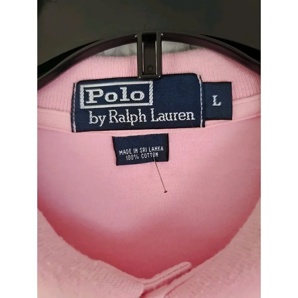 Polo Ralph Lauren ~Men's Size L~ Pink Blue Polo Shirt Pink Logo 100% Cotton.